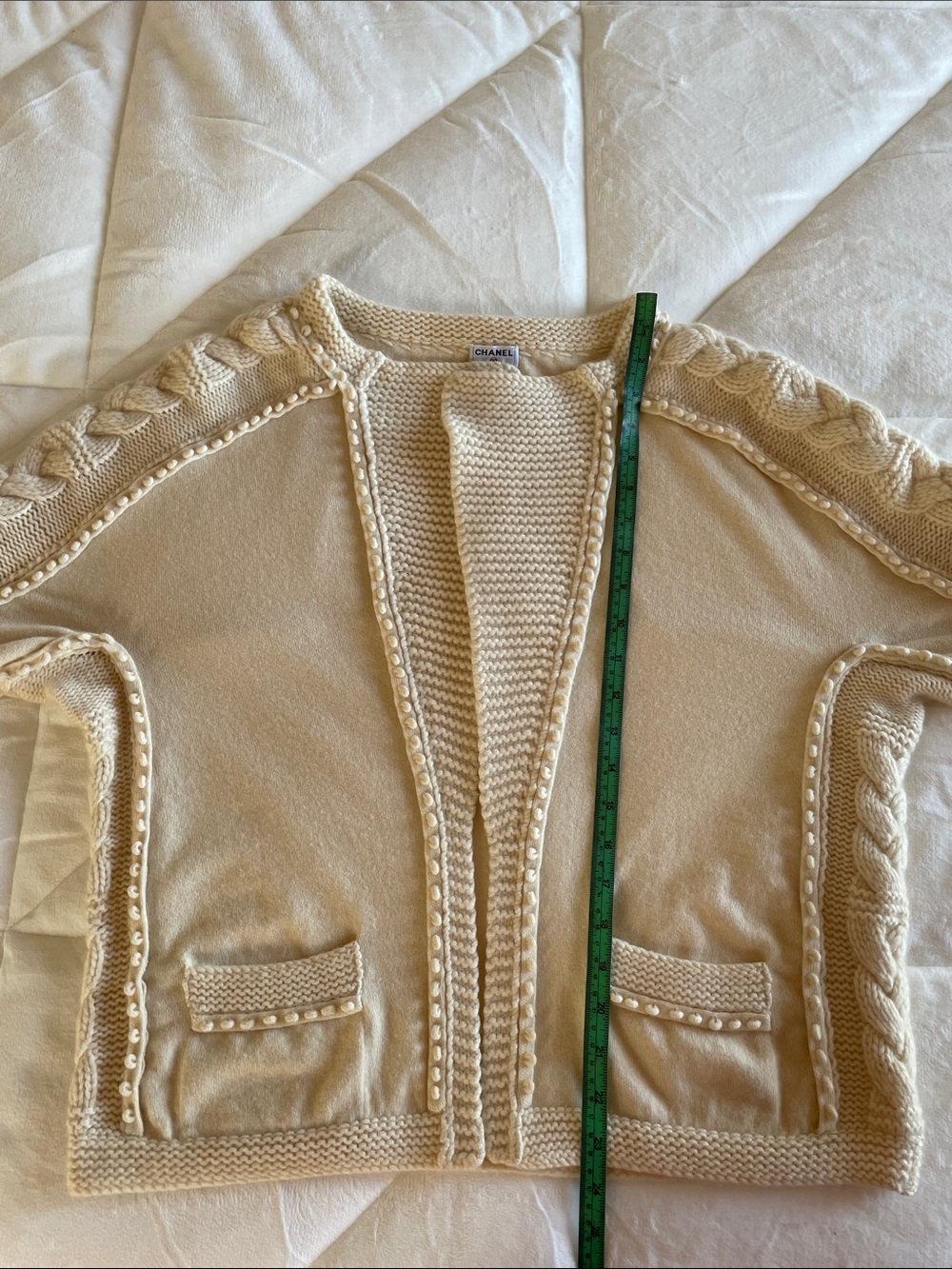 Auth.CHANEL Cream Cable Knit Cardigan Sweater Bolero Loose Fit 38 - Picture 15 of 16